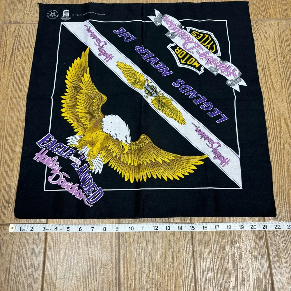 Vintage 80s HARLEY DAVIDSON Legends Never Die Bandana Biker Eagle 3D Emblem